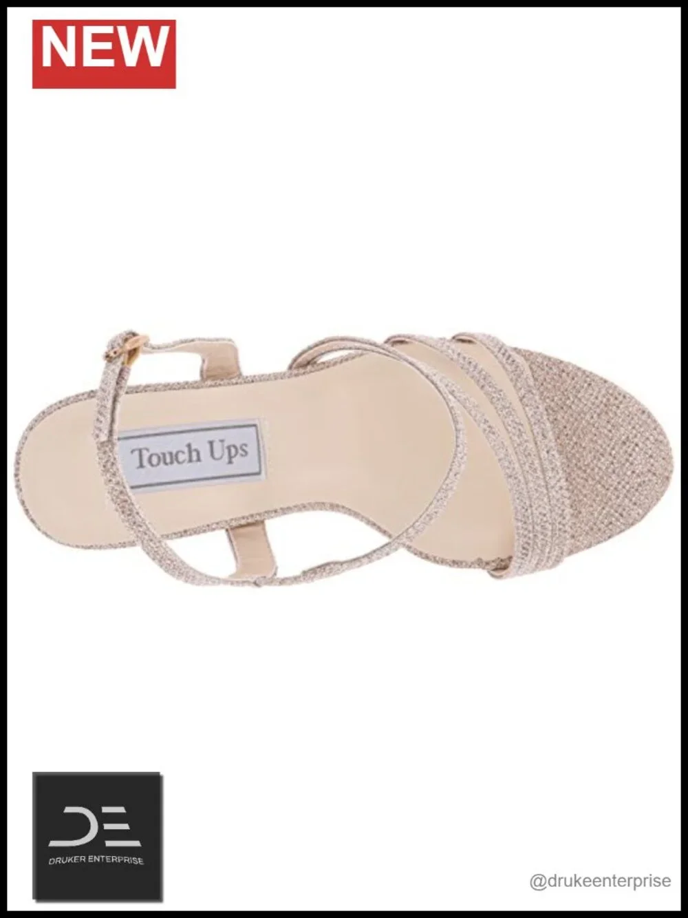 Touch Ups Paige Wedge Heels Open Toe Adjustable Buckle Glitter Rhinestone Semi